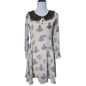 Chic Long Sleeve Printed Dress in Cream and Brown